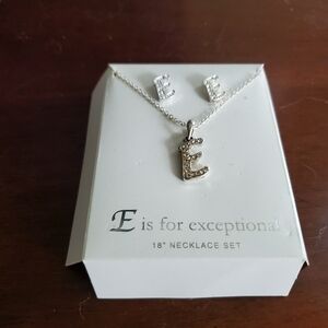 NWOT E is for exceptional silver rhinestone 18" necklace set